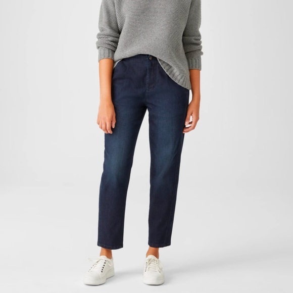 EILEEN FISHER Organic Cotton Stretch Tapered Pant In Utility Blue Size 8 - Picture 1 of 11